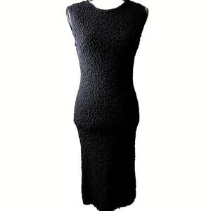 Calvin Klein Collection Black Curly Lana Wool Midi Dress SZ 6 Slim Sheath Italy